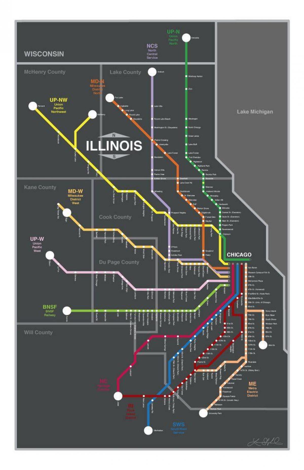 metra rongi kaart Chicago