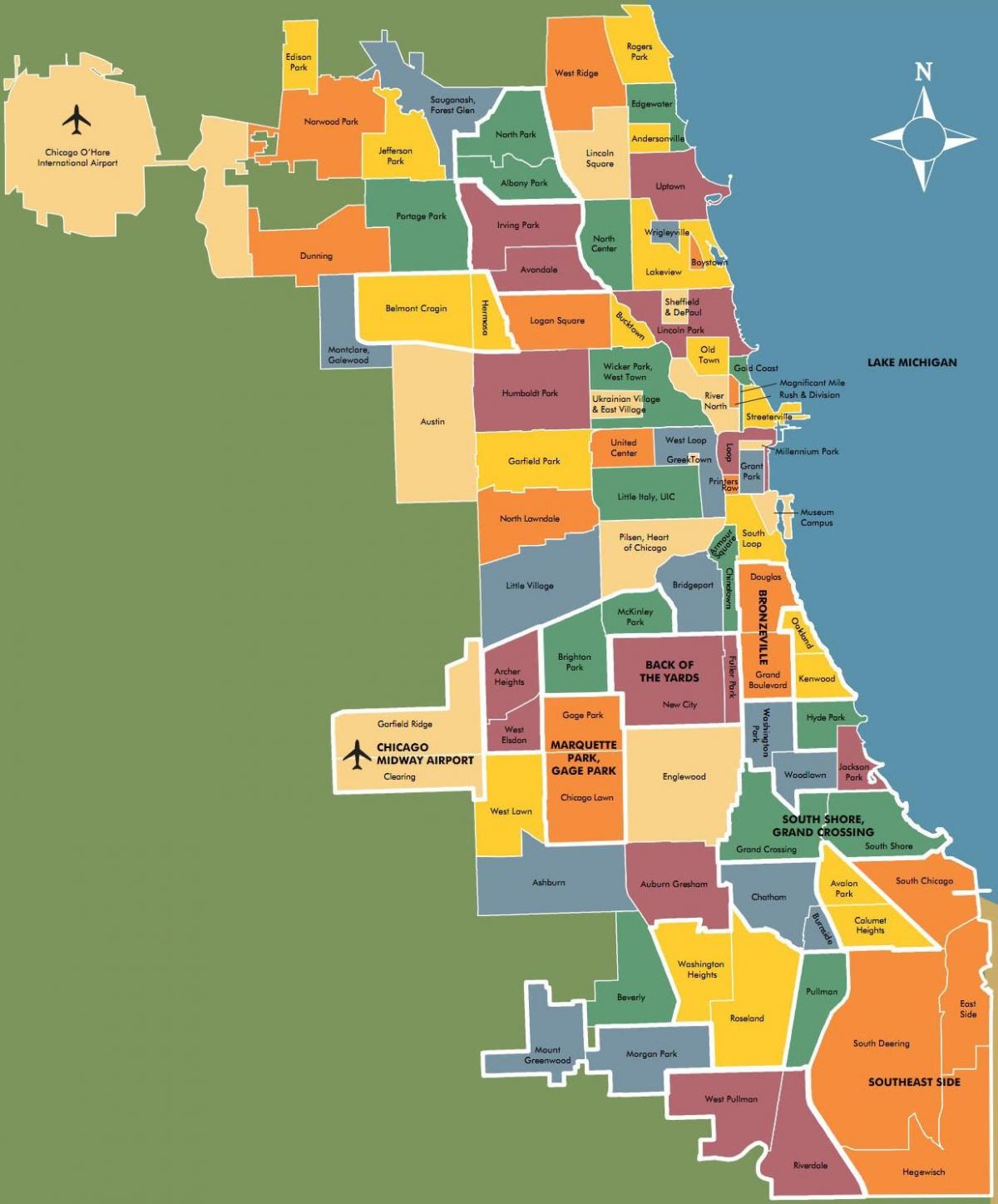 kaart linnaosade Chicago