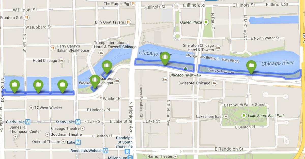 kaart riverwalk Chicago