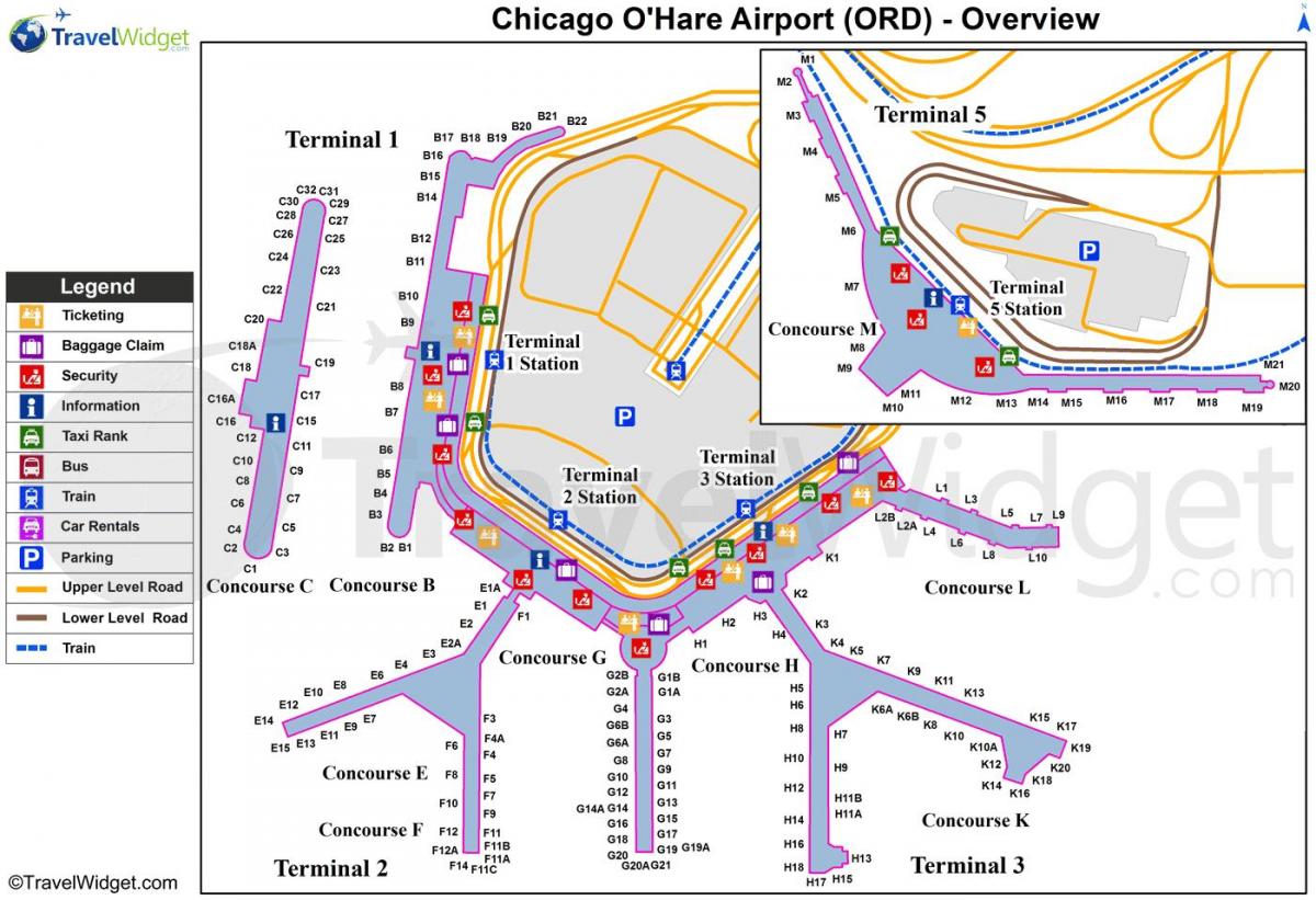 kaart Chicago O Hare airport