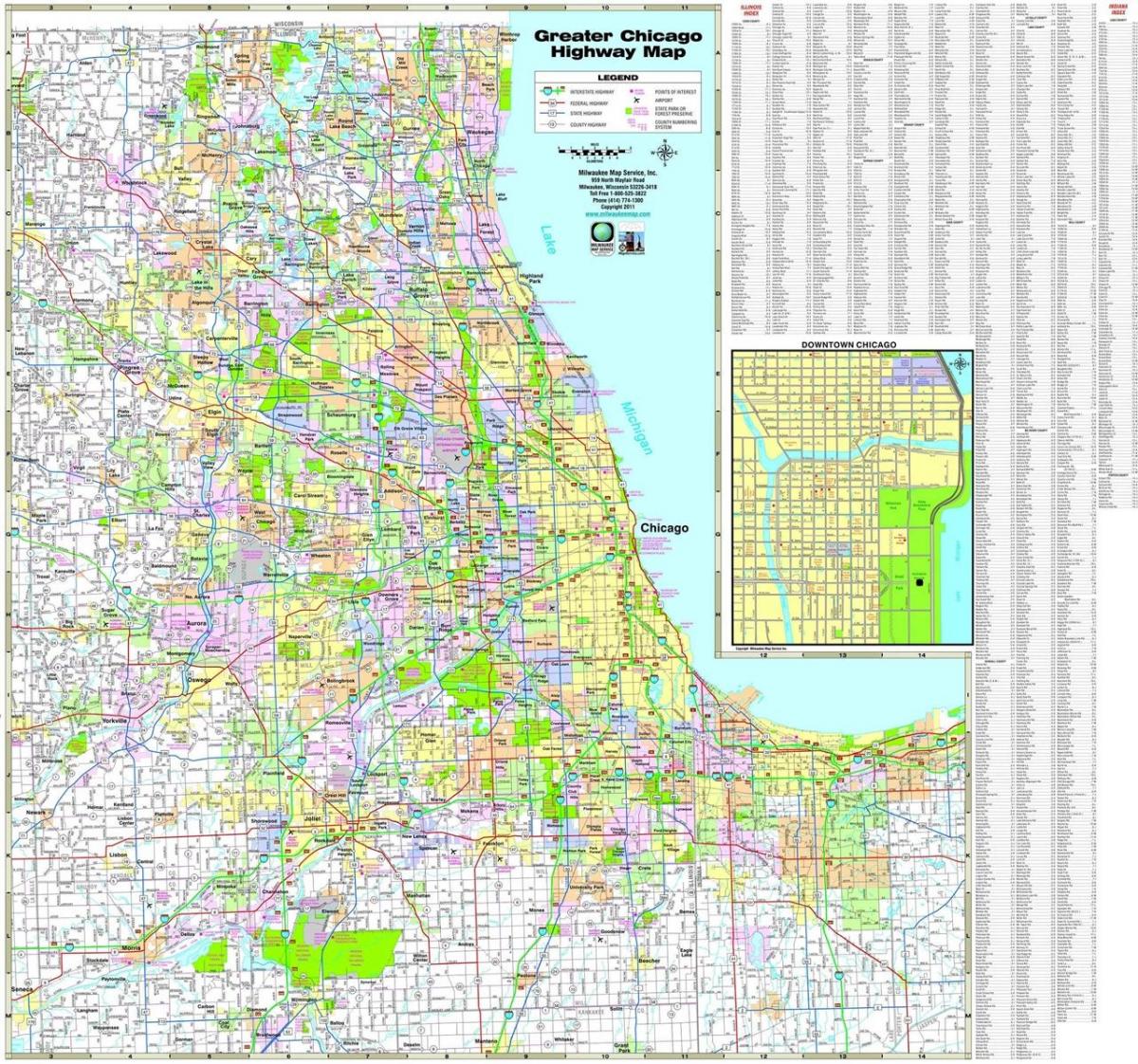 kaart Chicago maanteed