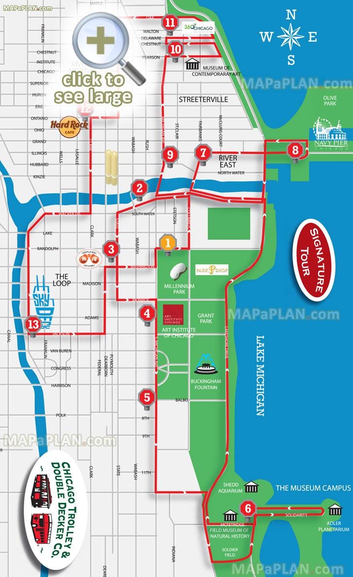 Chicago vaatamisväärsusi kaart