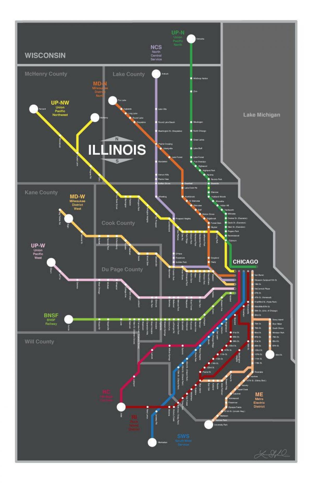 metra kaart Chicago